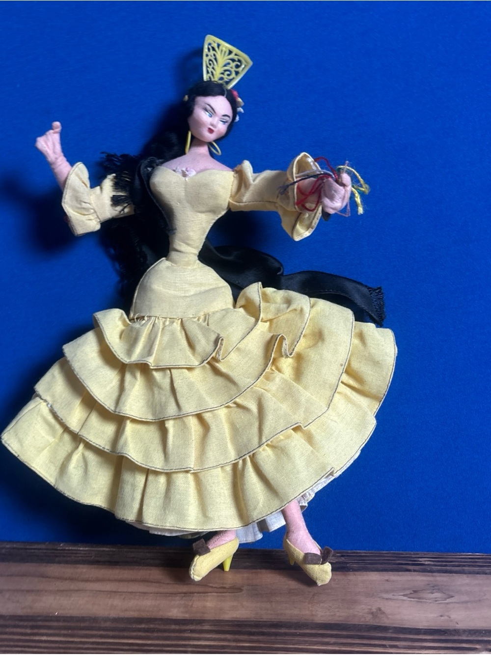 Vintage Spanish Dancing Woman Doll Handmade Yellow Dress